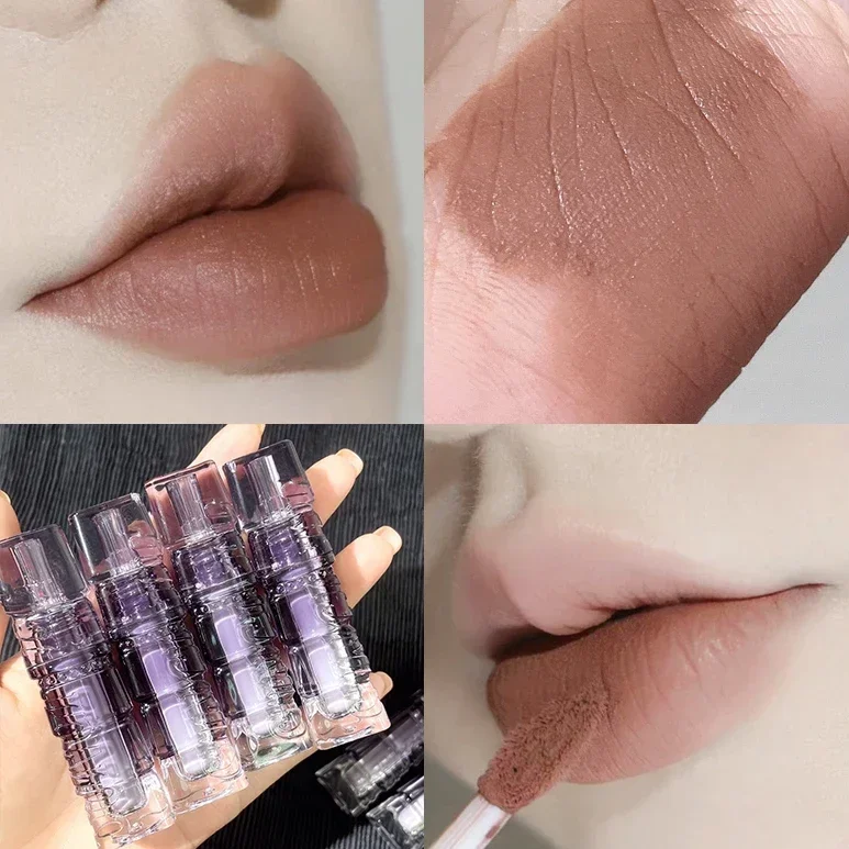 Donkerbruine Matte Fluwelen Lipgloss Waterdichte Vloeibare Lippenstift Nude Lip Tint Modder 6 Kleuren Lip Glazuur Langdurige Cosmetica Make-Up