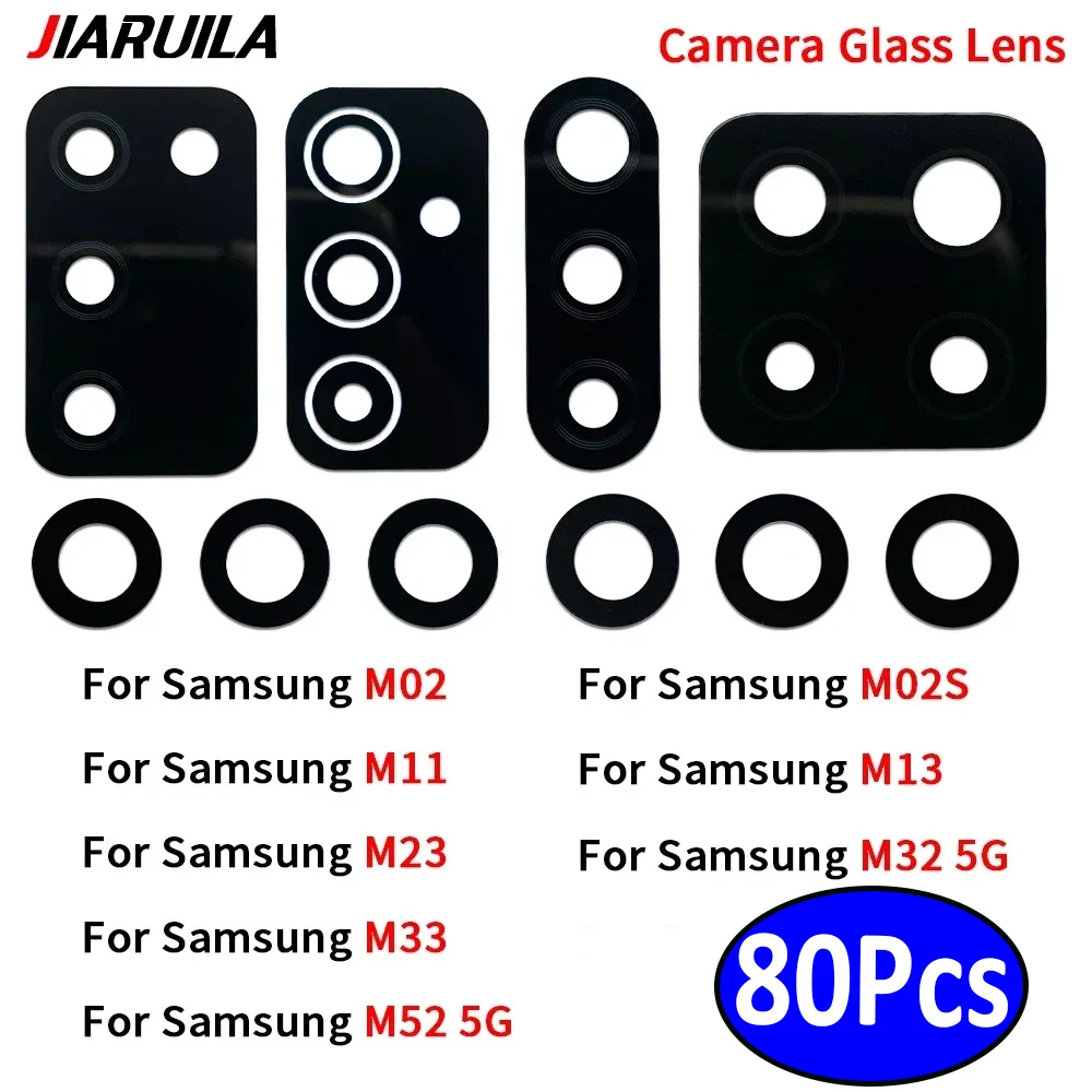 

80 шт., новая стеклянная линза задней камеры с клеем для Samsung M02 M02S M11 M13 M23 M32 M52 M53 5G M33 M42 M21 M12 M32 4G