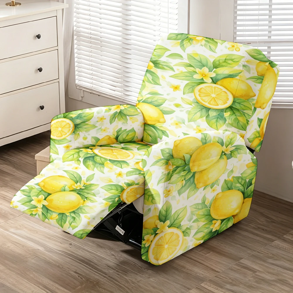 Watercolor Lemon Leaf Flower Recliner Chair Cover Stretch Spandex Recliner Slipcover Summer Fresh Living Room Decor