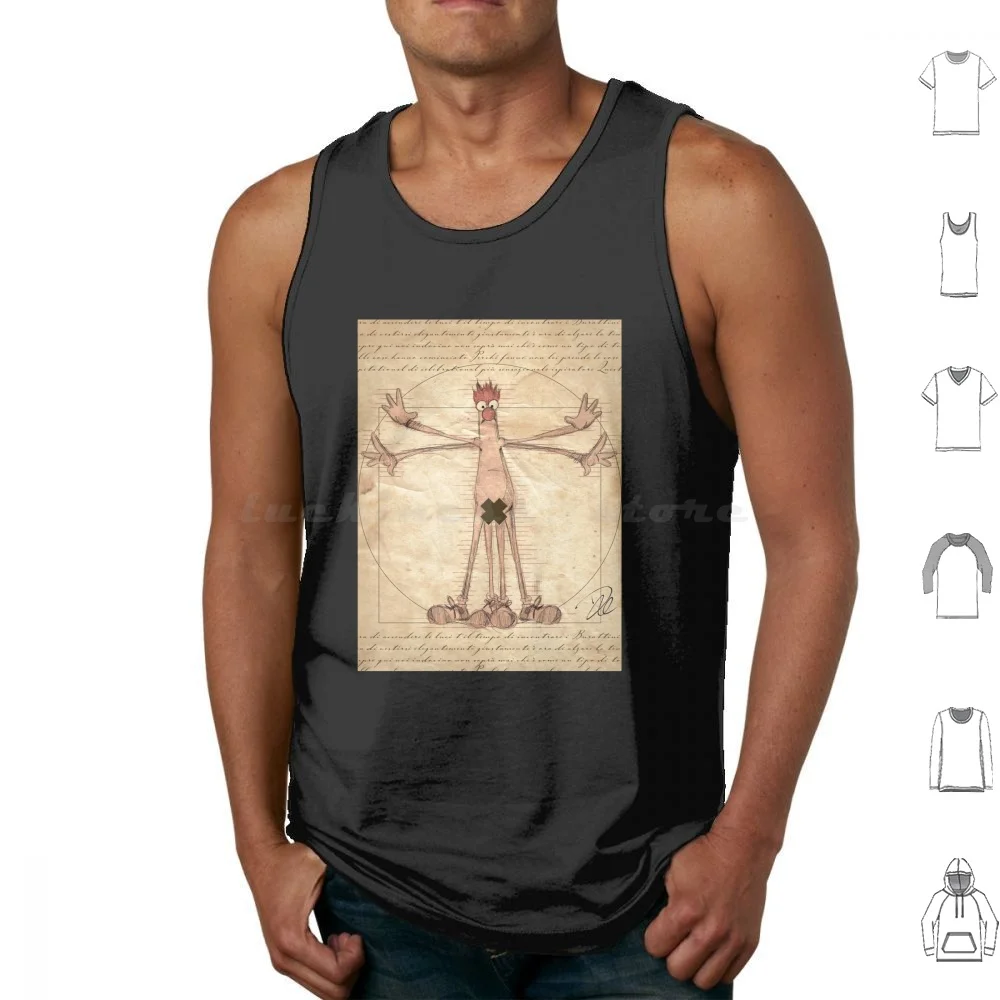 Beaker Vitruvian Man Funny Art Tank Tops Print Cotton The Show Show The Drummer Piggy Jim Henson Show The Frog Meme