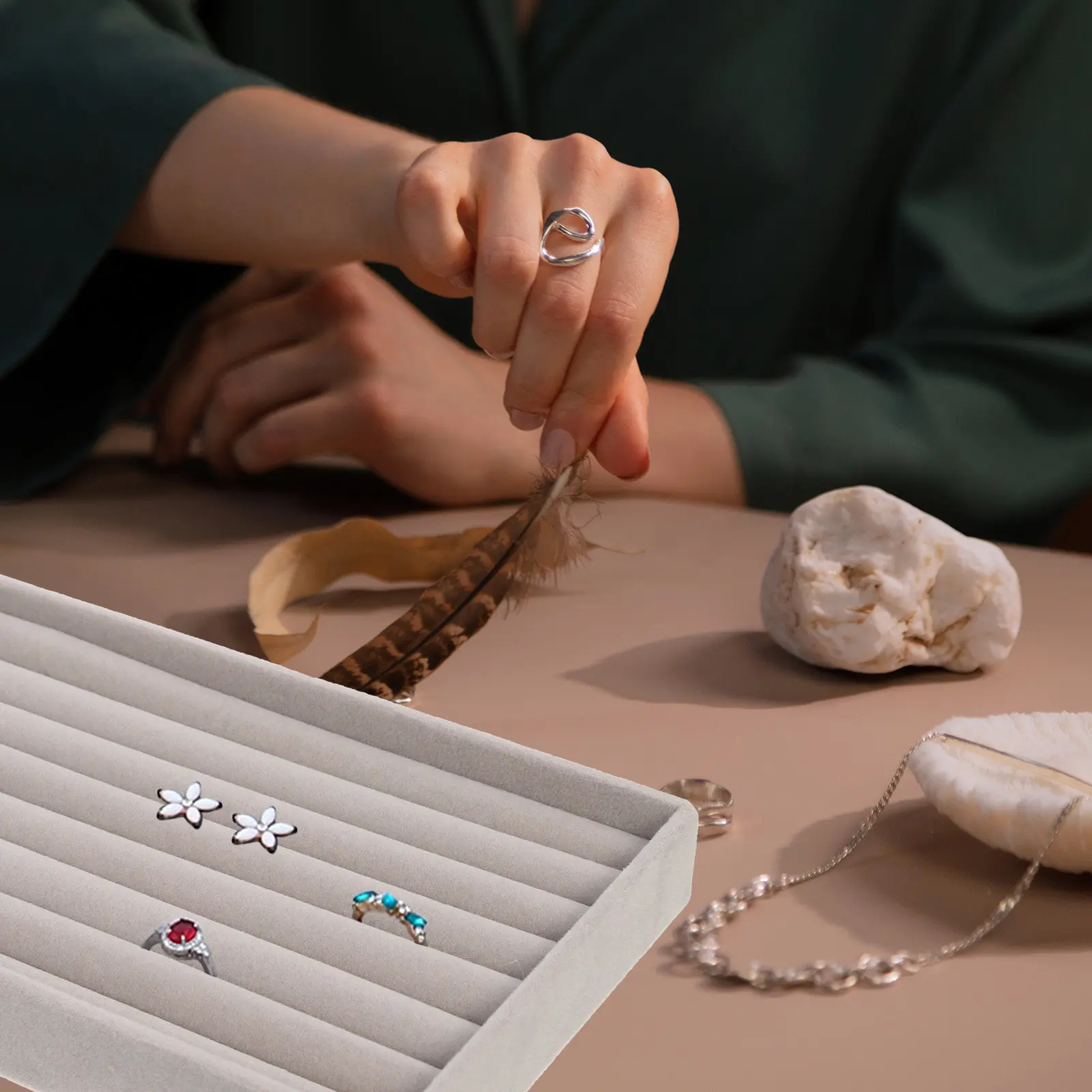 

2Pcs Jewelry Storage Organizer Stackable Acrylic Display Tray with Multi Compartment for Ring Earring Bracelet Organization and