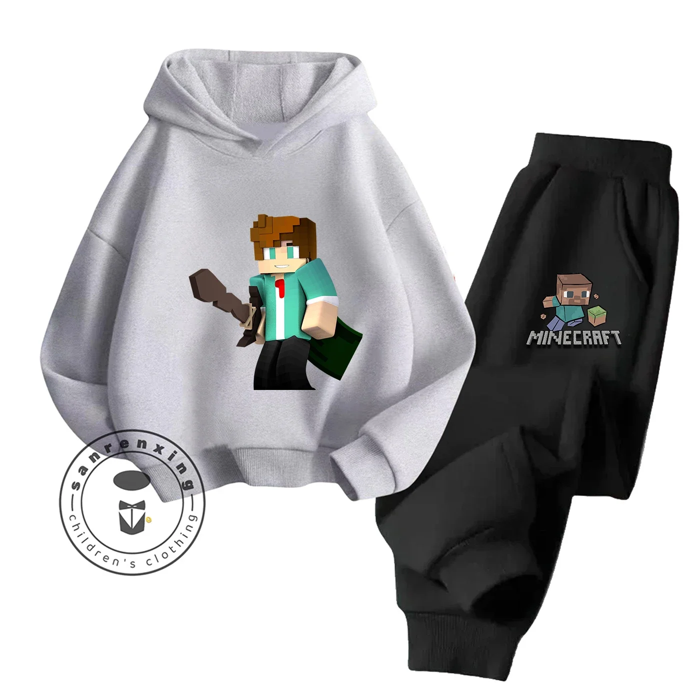 Gran oferta 2D Minecraft conjunto con capucha de moda estampado de dibujos animados 2025 para niños adolescentes niños niñas Casual Otoño Invierno