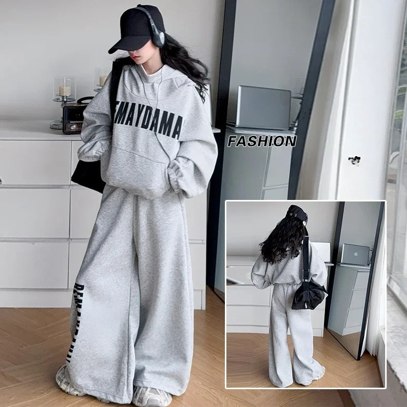 

autumn14 teen girls sportswear clothes suit Hooded sweatshirt+wide-leg pants 2pcs junior kids sweatsuit pants suit child outfits