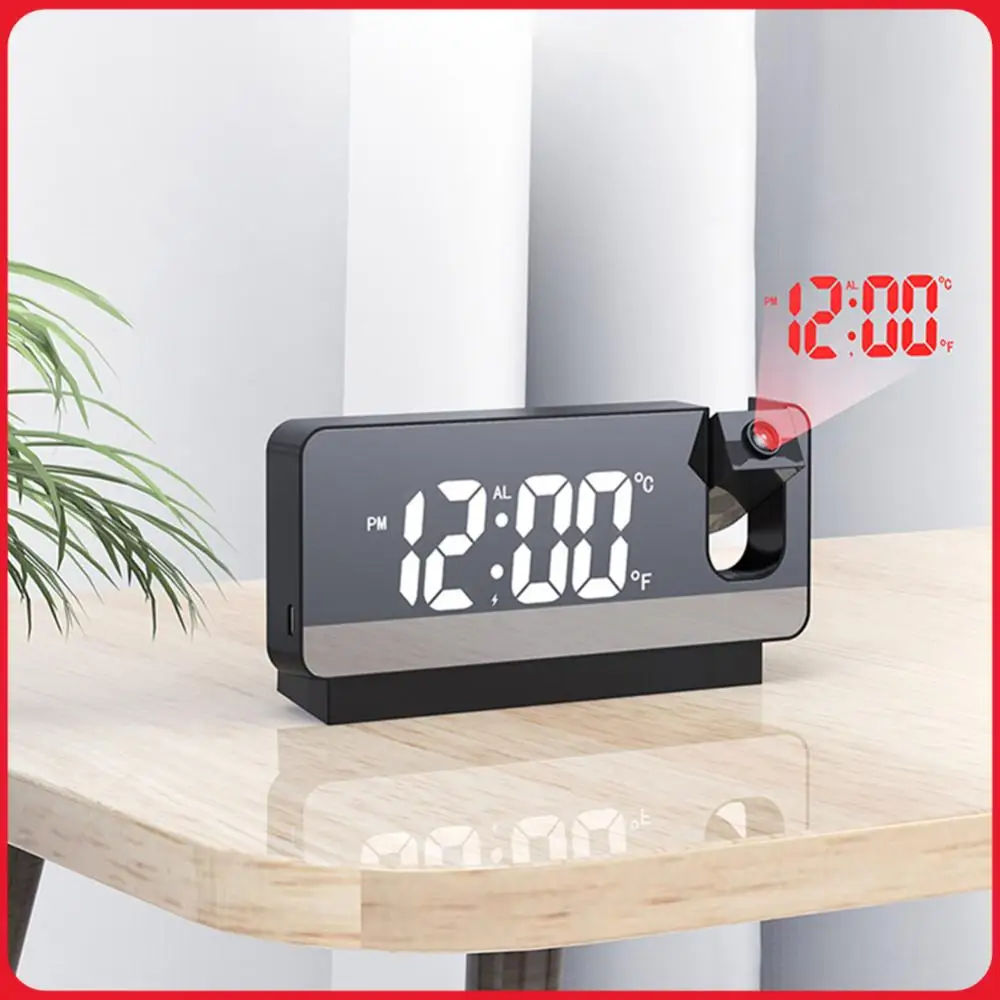 Digital Alarm Clock Multifunctional Mirror Surface Alarm Clock 180° Projector on Ceiling LED Display for Students Office Worker