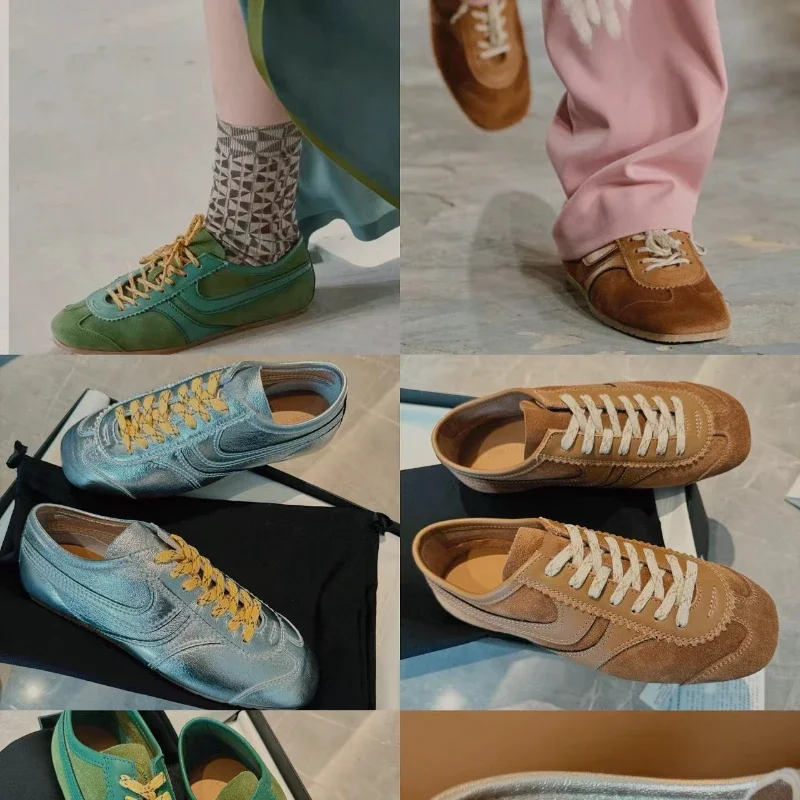 หนังผู้หญิงรองเท้าผ้าใบลําลอง Designer รองเท้า Patchwork LACE-up รองเท้าผ้าใบหนังแบนรองเท้าผู้หญิง