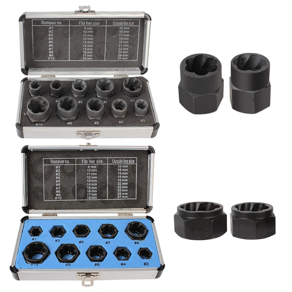 Hand Tools Kit Bolt Nut Removal Socket Tool 10pcs/Set Car Tool Kit Bolt Nut Remover Damaged Screw Extractor