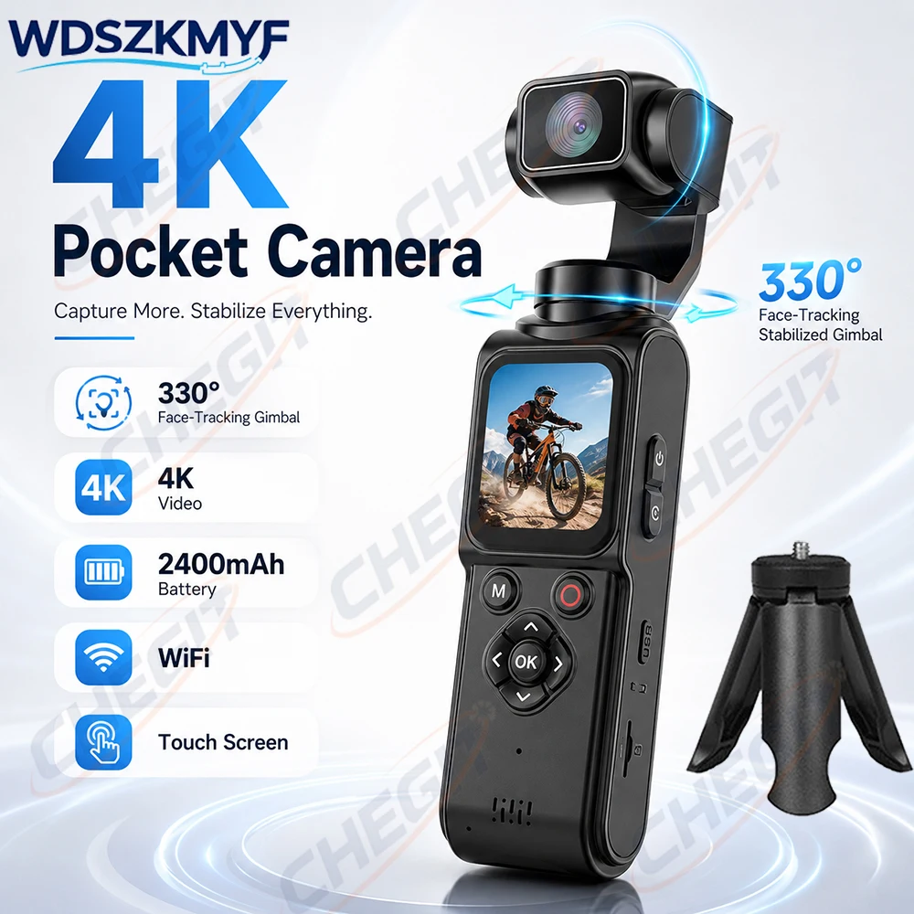 

4K Touch Screen Portable Vlog Pocket Sports Camera with Face-Tracking Lens Handheld Stabilizer Body Camera Video Recording