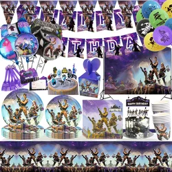 Boys Favor Game Birthday Backdrop Decoration Kids Fortnitions Baby Shower Balloons Paper Tableware Cartoon Alpaca Party Supplies