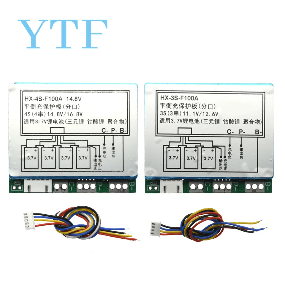 

Three-string Four-string 12.6V 14.8V Lithium Battery Protection Board 3S 4S Series 11.1V Polymer 12V 100A Split Belt Equilibrium