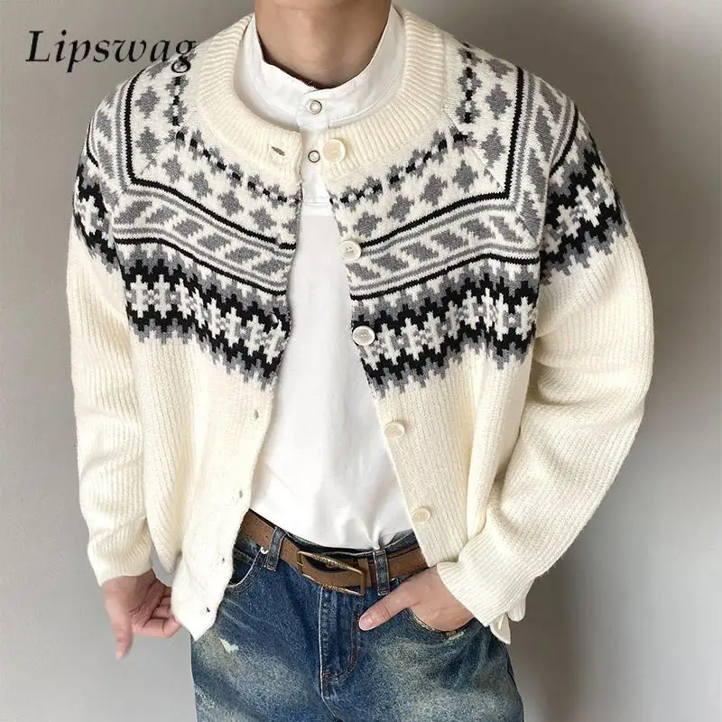

Стильные мужские вязаные кардиганы, осень-зима, повседневные мужские свитера с длинными рукавами и круглым вырезом на пуговицах, мужские уличные вязаные куртки