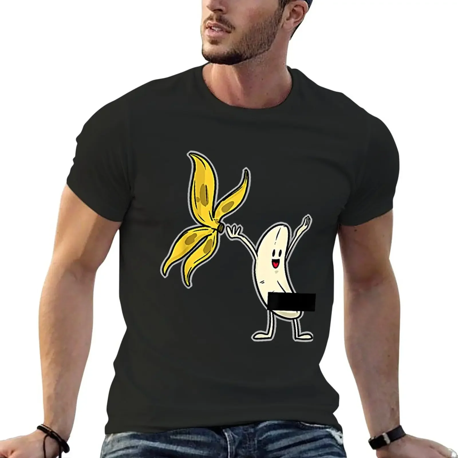 New Banana Striptease Censored T-Shirt tops black t shirt t-shirts man Men's cotton t-shirt