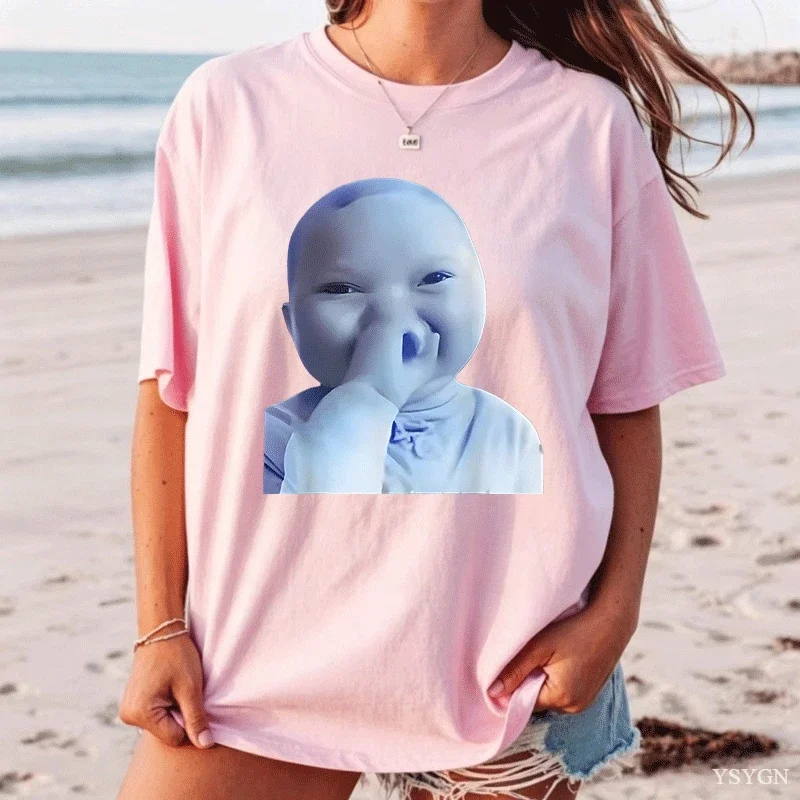 Funny AI Baby Holding Laugh Meme Viral Trend T-shirt for Women T Shirts Short Sleeve Tops Streetwear Women's Tees Casual Clothes