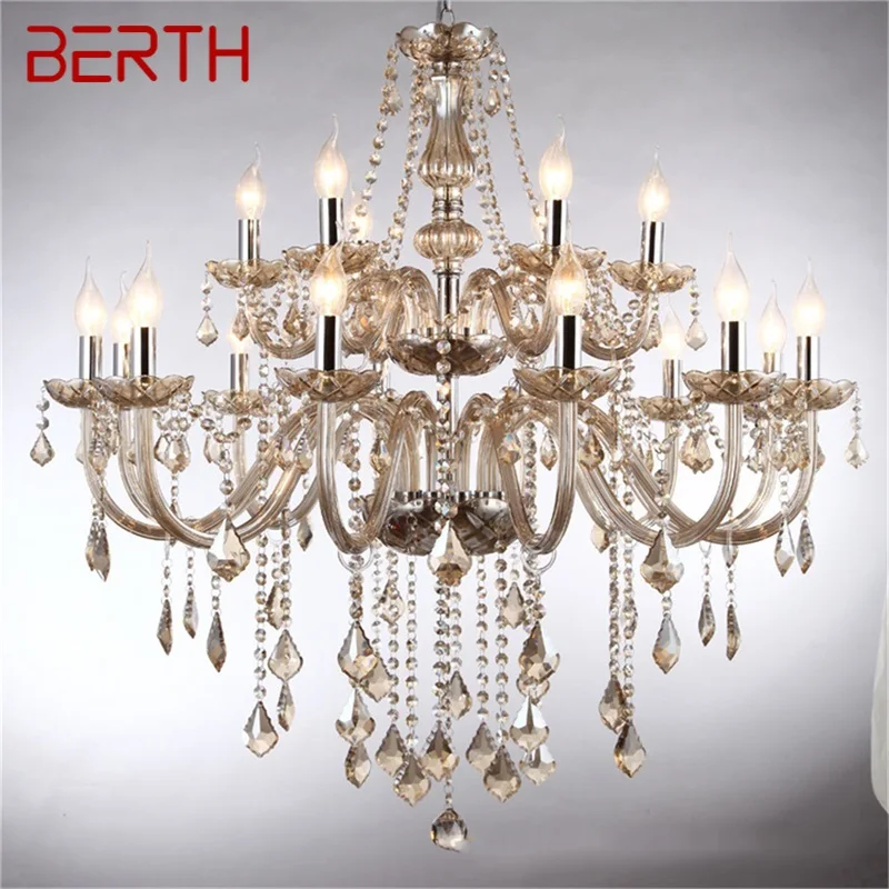 BERTH European Style Chandelier Cognac Pendant Crystal Candle Luxury Lights LED Fixtures for Home Hotel Hall