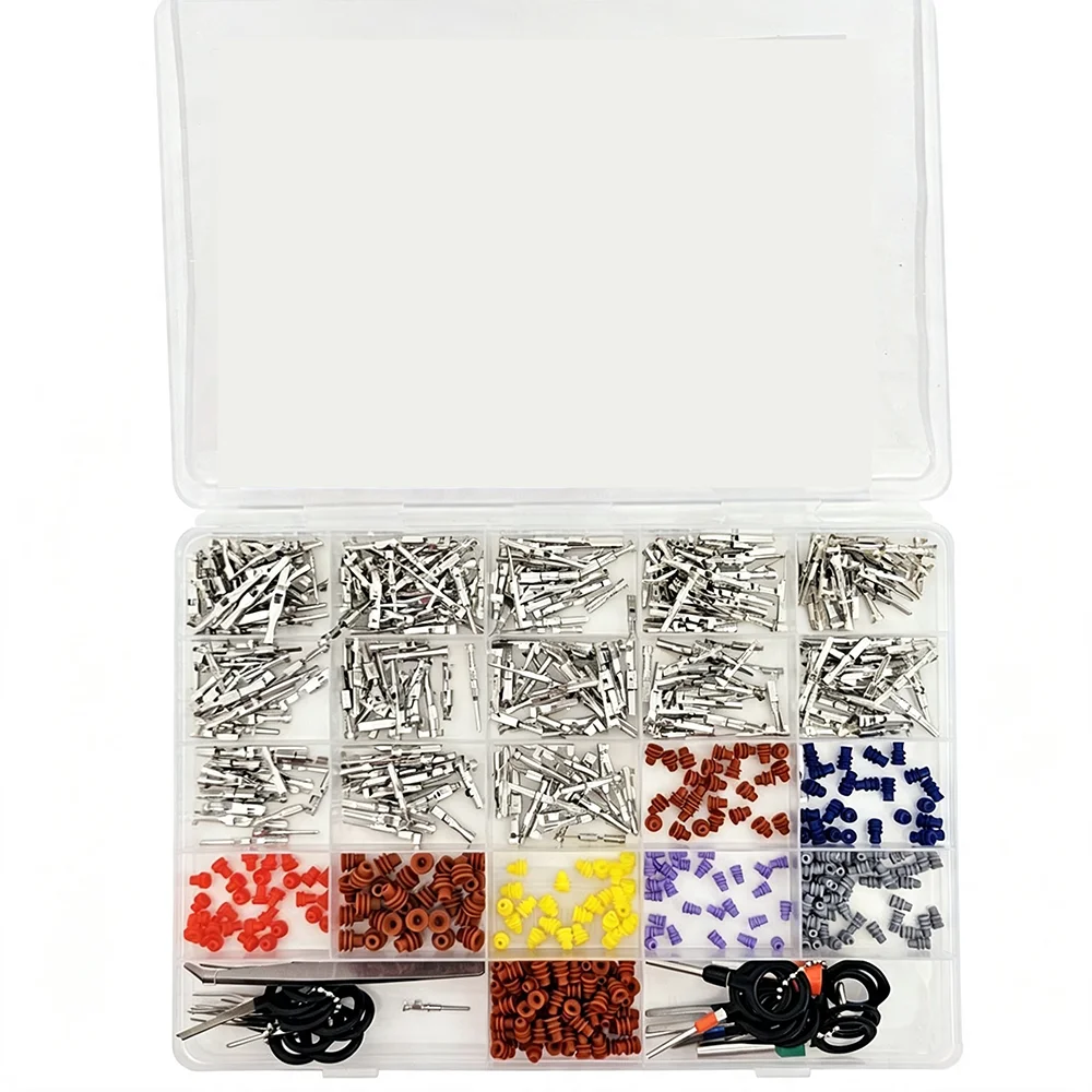 708PCS Car Electrical Wire Terminal Pins Connectors Kit,1/1.5/1.8/2.2/2.8/3.5mm 26Type Connector Non-Insulated Plug Removal Tool