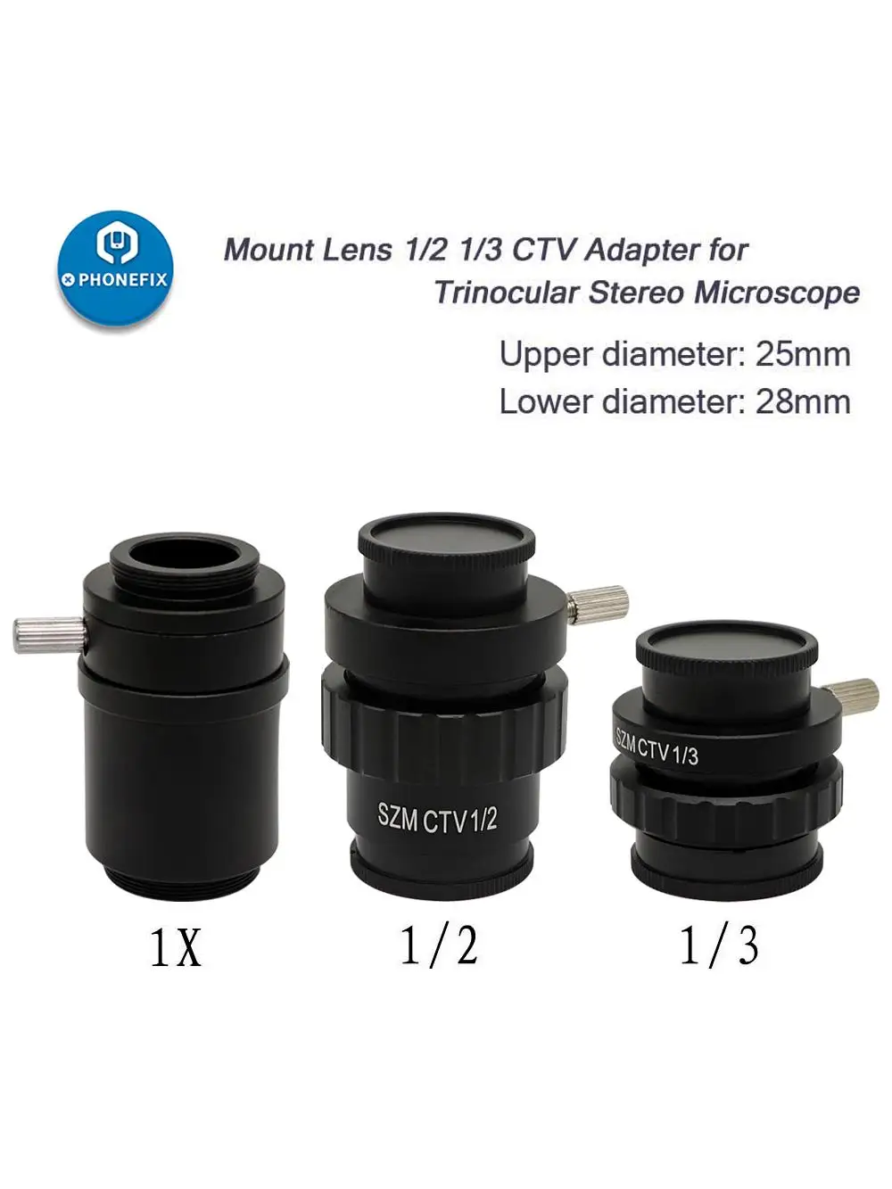 PHONEFIX 0.5X 0.35X 1X obiektyw z mocowaniem C SZMC TV1/2 TV1/3 Adapter CTV do trinokularowego mikroskopu stereoskopowego akcesoria zamienne — zdjęcie 2