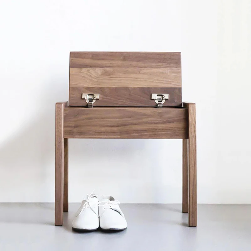 Nordic solid wood Change Shoe Stool walnut low stool With Storage Drawer Wodden Furniture