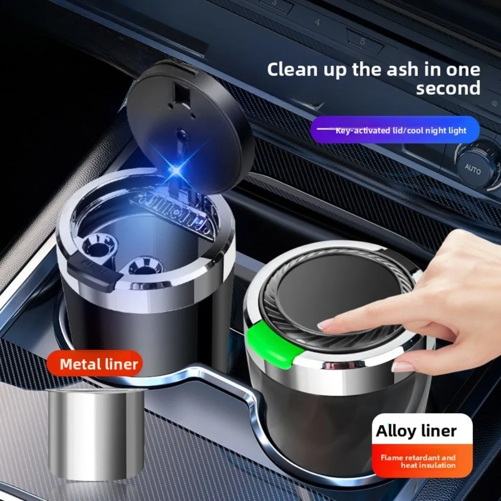 

Car Ashtray Metal Liner One-click Open Lid Car Ashtray LED Light Luminous Portable Car Supplies Accesorios Para Vehículos