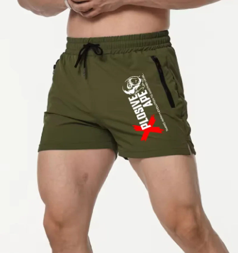 트렌디한 남성용 퀵 드라이 엣지 프린트 반바지, 이중 지퍼 포켓 엣지 디자인, 러닝, 농구 훈련 및 피트니스용