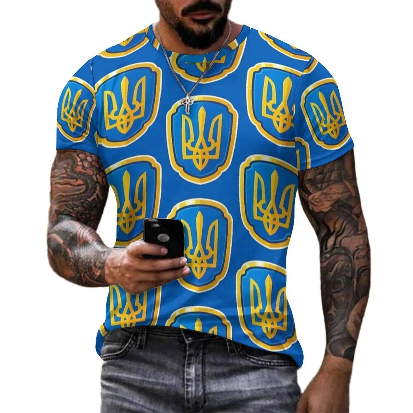 Oversized T Shirt Beach Ukraine Slava Ukraini Coat Of Arms Logo T Shirts  Casual O-Neck Tshirt Male Trendy Design Tees