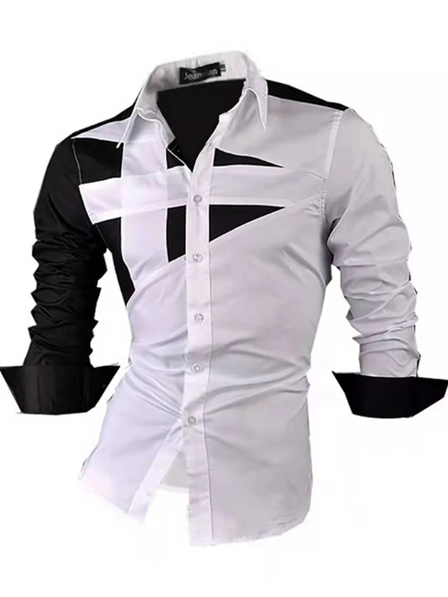 

Slimfit Personalized Long Sve irt Color Blo Youthful Stand Fit Menswear for All Seasons arp Collar No Brand