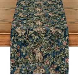 Rabbit Mosaic Forest Table Runner Dining Table Cloth Decor for Kitchen Holiday Party Table Runners Decoration for Home Kitchen