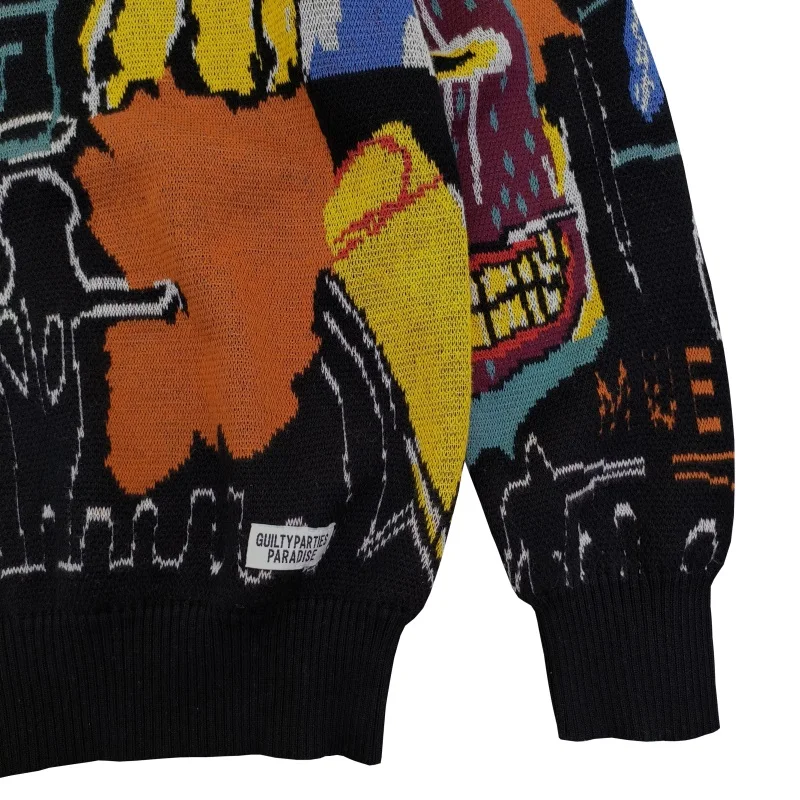 Mens Womens Brand Crew neck Sweater WACKO MARIA High quality Artist Cotton Pullover Knit Loose Sweater