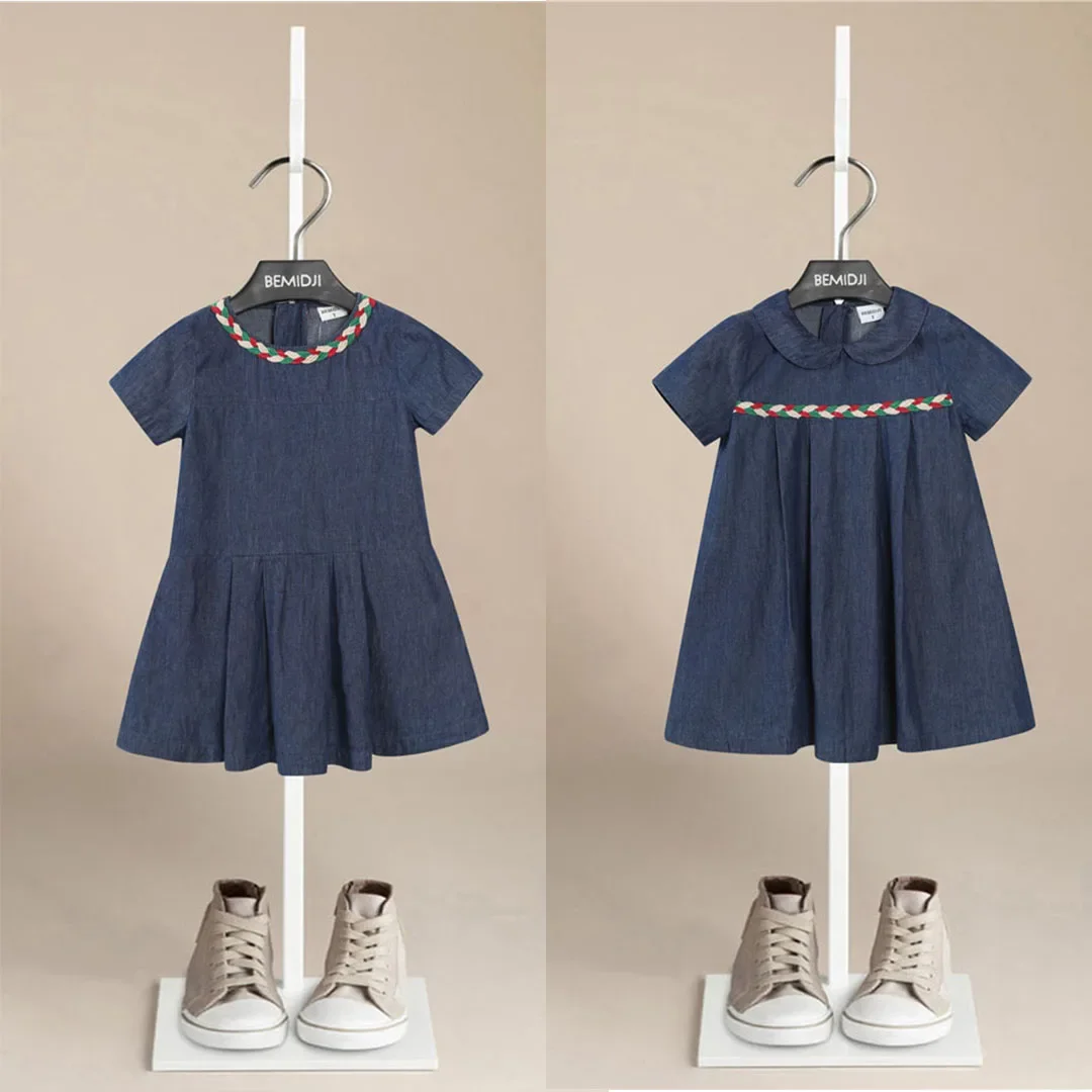 

New Girls Denim Dress Summer Party Dress with Children Short Sleeve Casual Clothing Baby Girl Kids Fashion Outfit Clothes