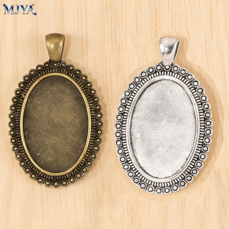 MJYA 5pcs Vintage Pendant Base Inner Size 20x30mm Oval Cabochon Bezels Tray Charms For DIY Jewelry Making Supplies Accessories