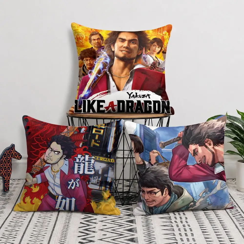Video Game Y-yakuza Like A Dragon Cushion Cover Double-Sided Plush Sofa Cushion Covers Organic Breathable Invisible Zipper