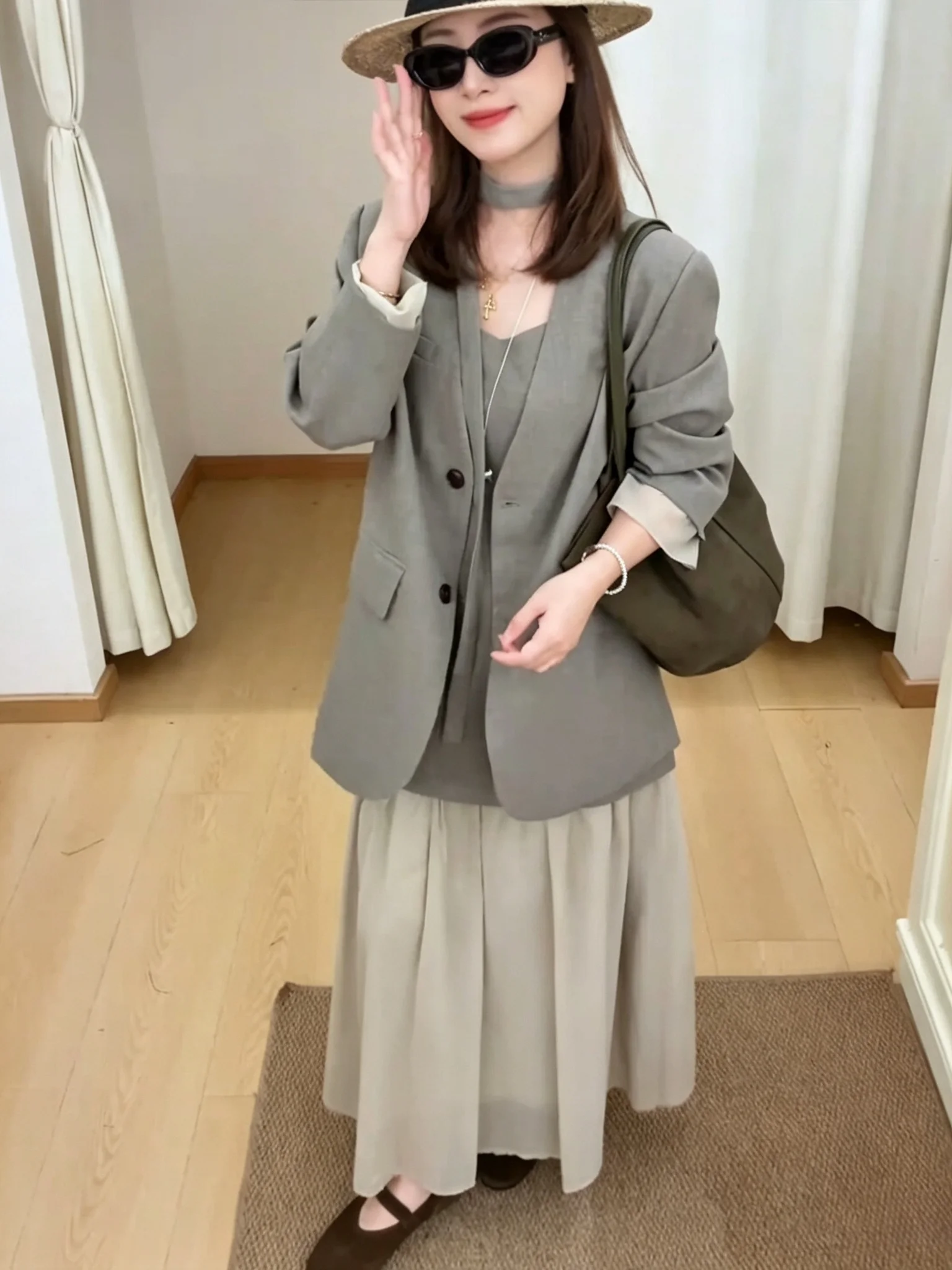 plus Size Women's Suit Jacket And Halter Dress Two Piece Set Luxury Casual Style Autumn Fashion plus Size MM Money Style