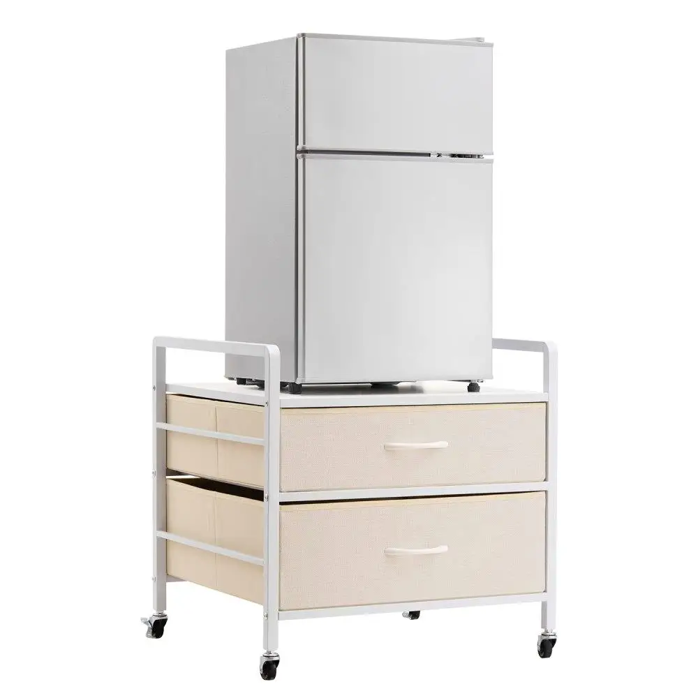 

Mini Fridge Stand with 176 lbs Storage White Table 2 Drawers