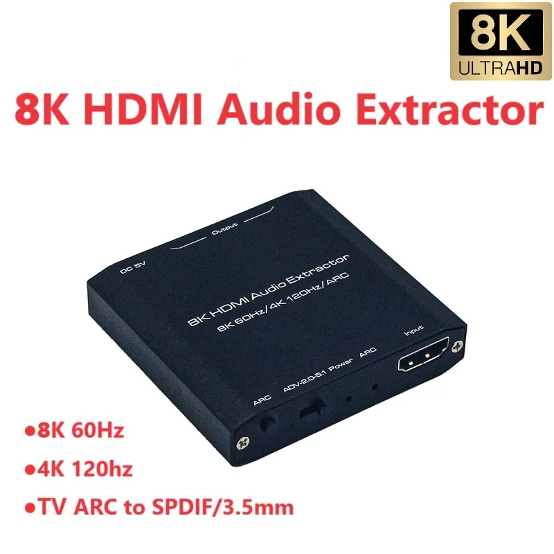 8K HDMI-Compatible 2.1 Audio Extractor 2.1 Version SPDIF AUX 3.5 Audio Output ARC 5.1 HDR10+ Dolby Vison Dolby Atmos HLG for TV