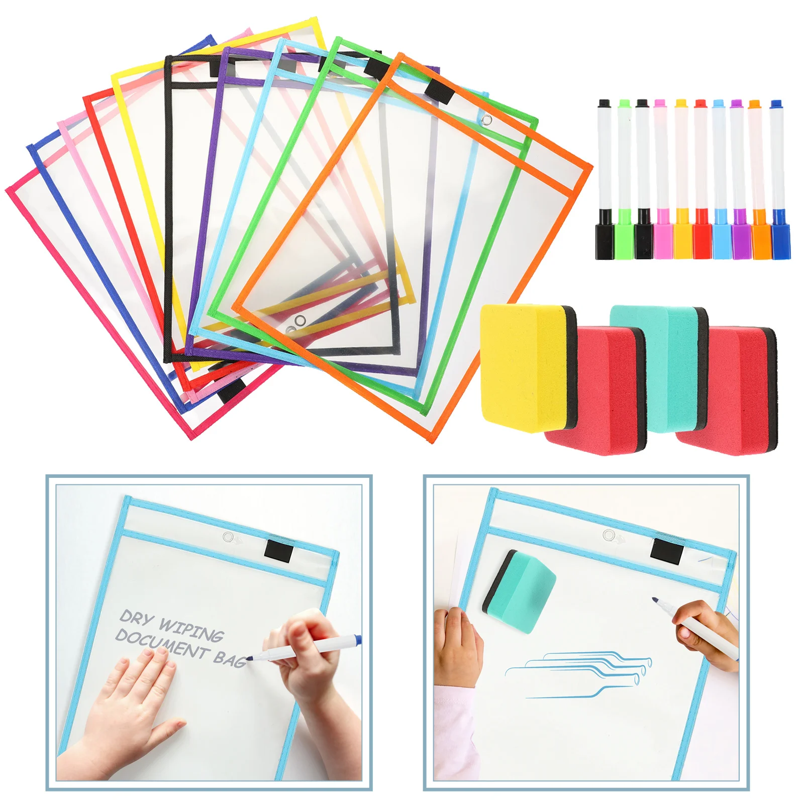 1Set Dry Erase Pocket Children Reusable Clear File Sleeve Professional Sheet Protector Daily Use Convenient Transparent Dry