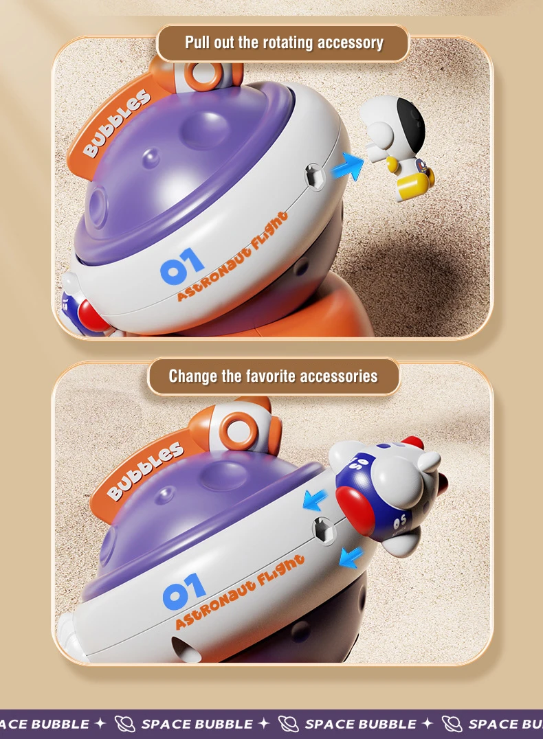 5-Hole Electric Bubble Stick 360 Rotating Space Planet Bubble Gun Soap Bubble Blower with Lights and Music Outdoor Toy Kid Gift