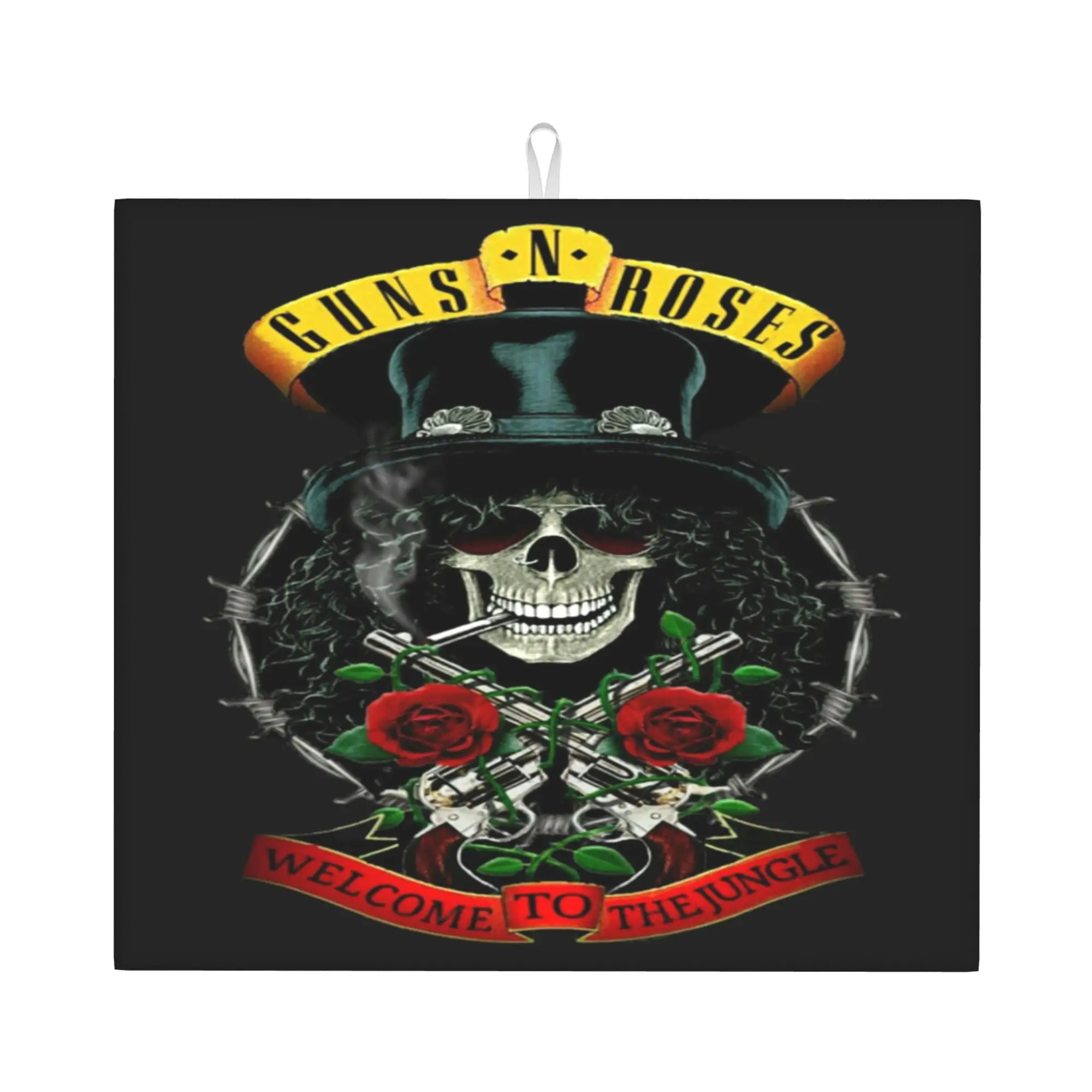 Guns N Rose Logo Steampunk Music Print Non‑Slip Waterproof Absorbent Barware Tableware Oil Proof Reusable Drying Mat For Kitchen