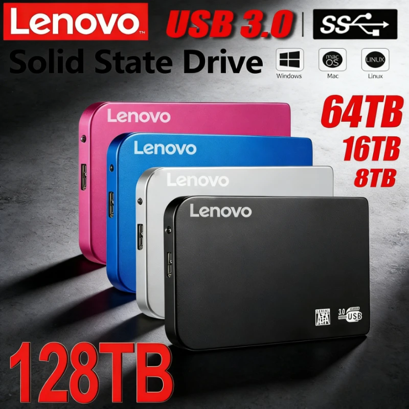 

Внешний портативный твердотельный накопитель Lenovo 2TB/4TB/16TB с высокой скоростью передачи данных, интерфейс USB 3.1, мобильный жесткий диск для ноутбука