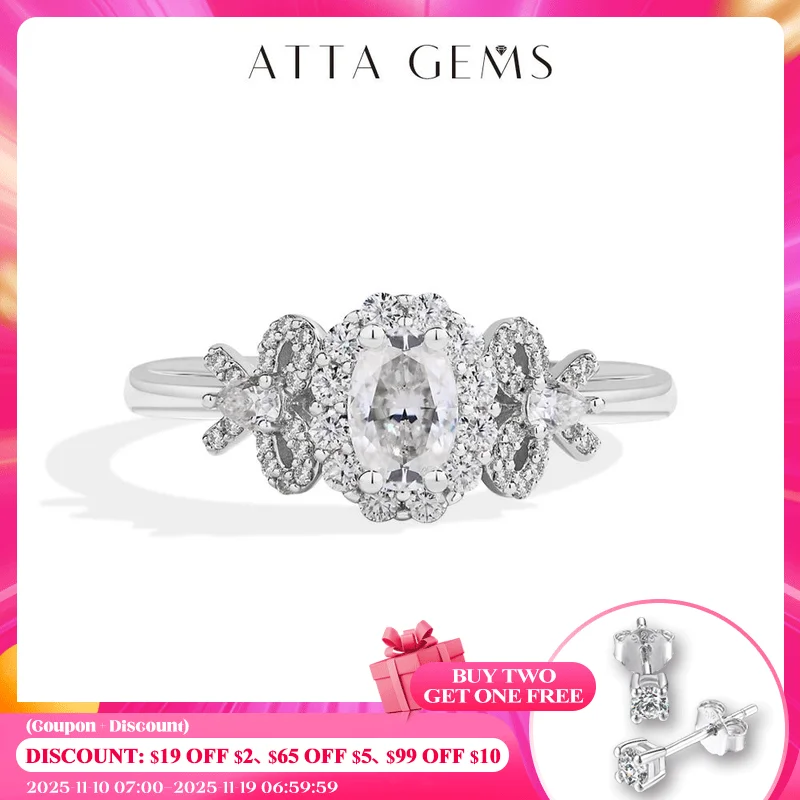 ATTAGEMS Luxury Moissanite Rings Oval Cut 925 Sterling Silver Ring Women Bow Design For Engagement Wedding FineJewelry Certified