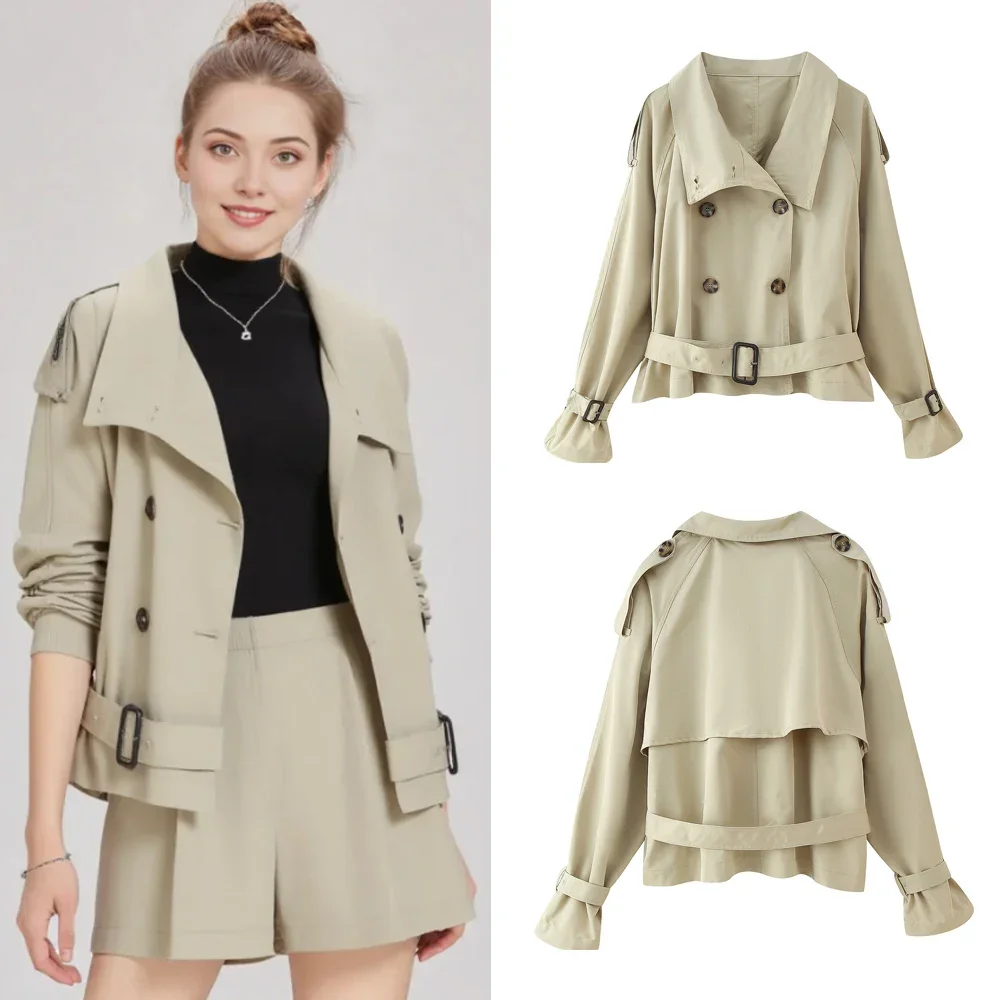 

Модные двубортные ветровки, повседневные плащи с длинными рукавами для женщин, новые женские куртки с поясом, верхняя одежда