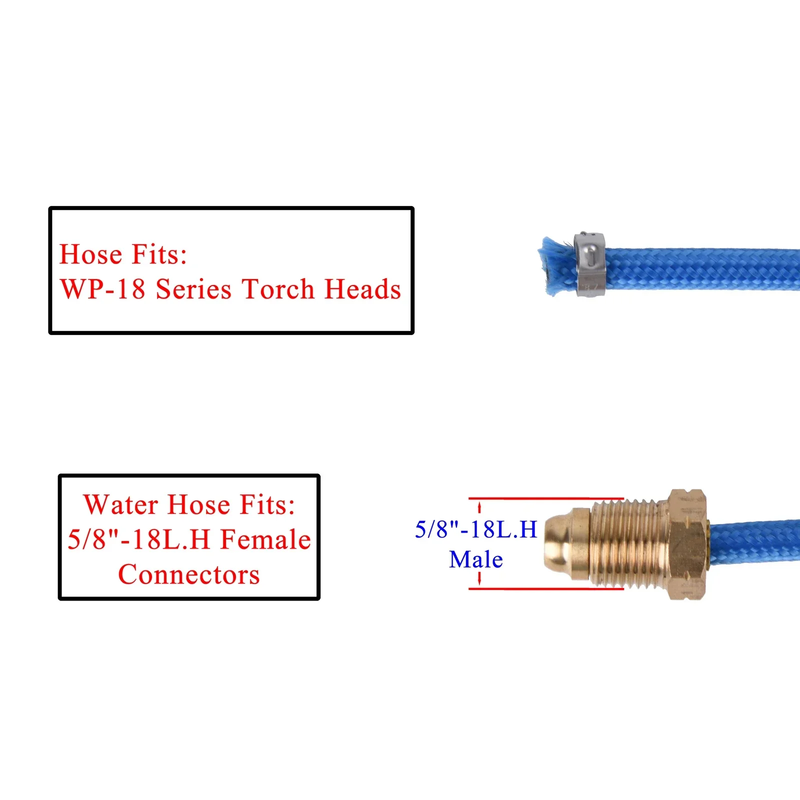 Tuyau refroidi à l'eau pour torche TIG, 3.8m(12,5 pieds)/7,6m(25 pieds), adapté à la série WP18 avec connecteurs femelles 5/8 "-18L.H