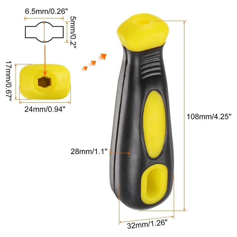 A14F-5Pcs File Handle 4.25 Inch Round And Rectangular Hole Ergonomic Handles For Metal Files