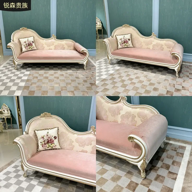 For French Fabric Princess Chair European Court Beauty Couch Neoclassical Embroidery Recliner Lazy Chair Bedroom End Pedal