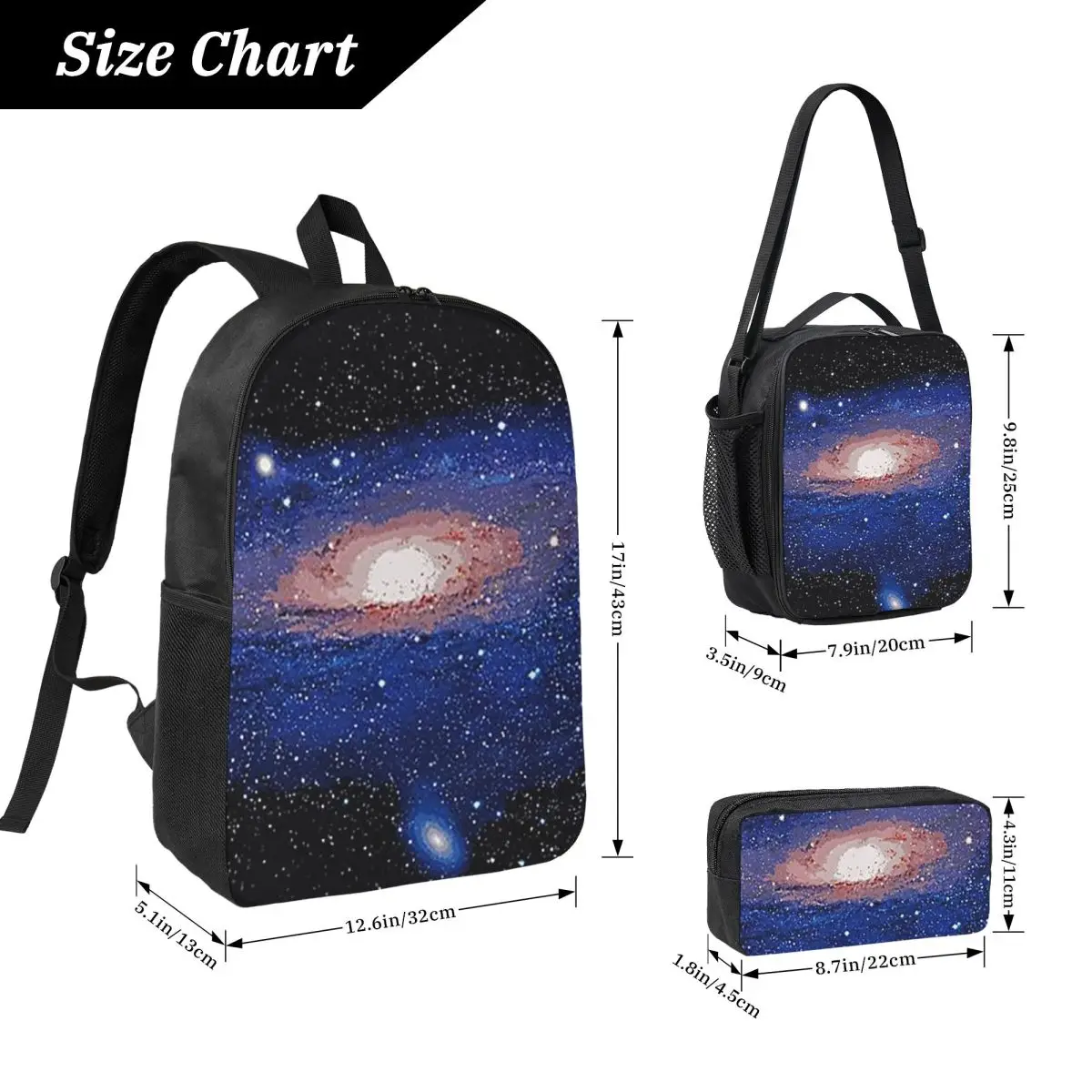 Cloak Galaxy Universe Planets Backpack Student BookBag School Bag Laptop Shoulder Bags 3ps Insulated Lunch Bag Pencil Case