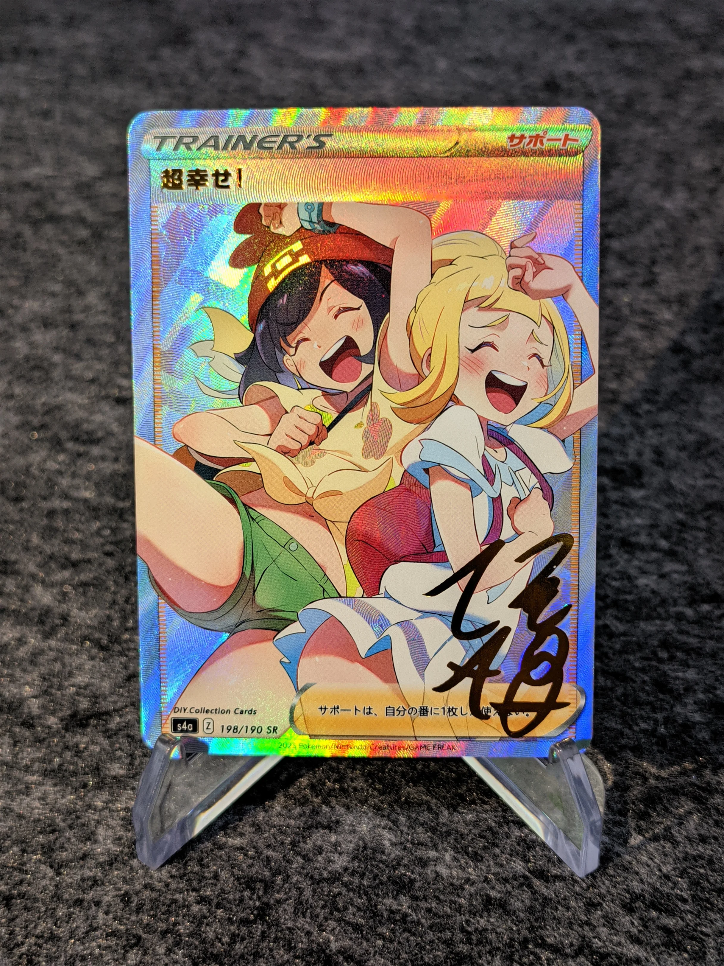 

Ws Pokemon Collection Card Anime Trainer Lillie Selene Signature Card Refractive Color Rainbow Flash Gilding Uv Texture Kids