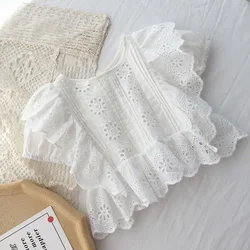 Girls' shirt summer short sleeved cotton Korean hollowed out lace baby dress doll shirt children's top white