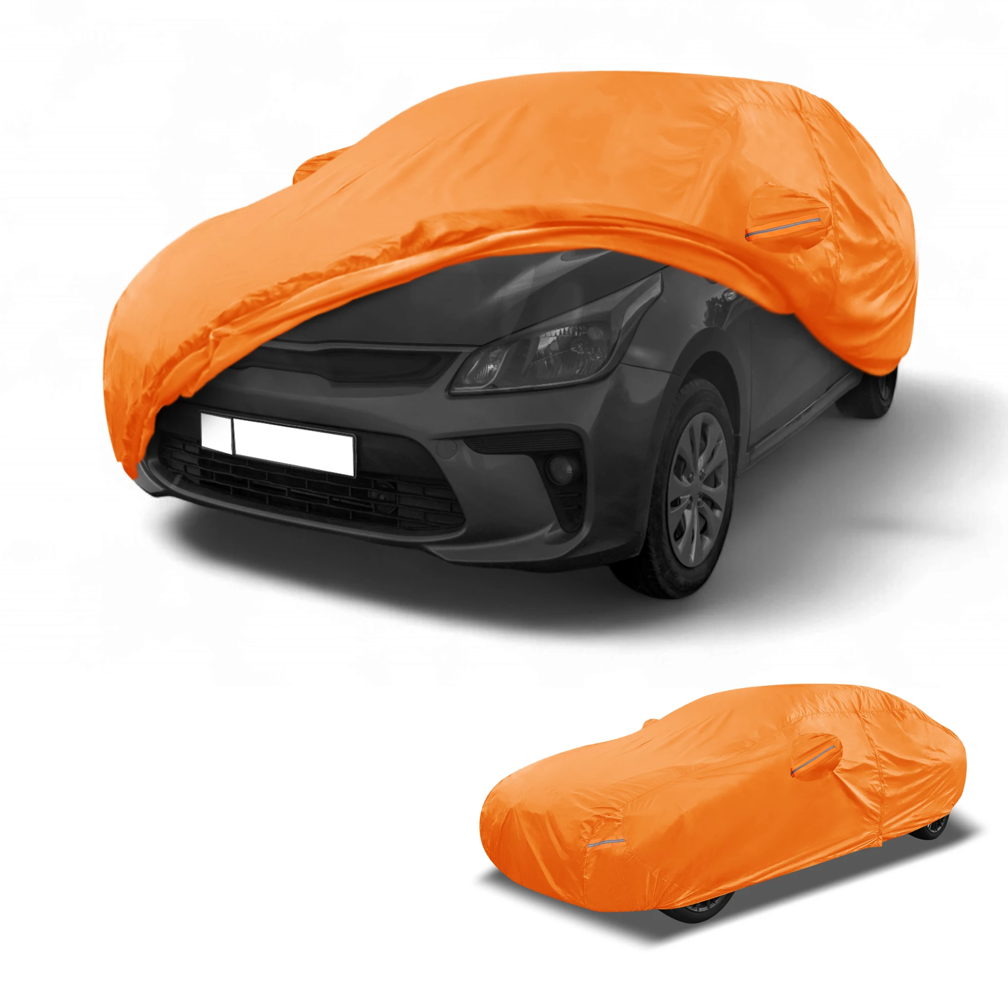 X Autohaux Full Car Cover Waterproof All Weather Outdoor Anti-UV for Kia Rio 210D-PU Orange with Reflective Strips