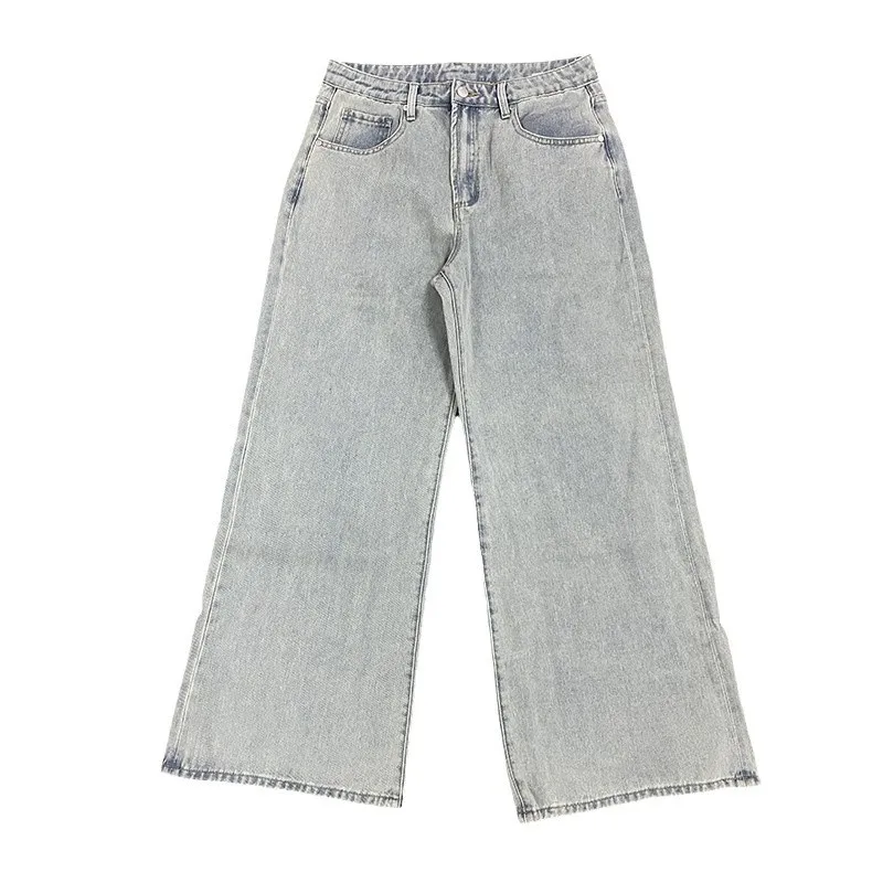 Spring 2025 women's bow ballet style embroidered denim wide leg pants washed and worn pants