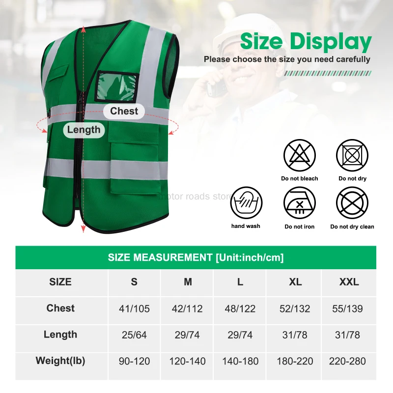 Custom Green Reflective Vest  Safety Workwear Custom Logo Construction Vest High Visibility Signal Vest With Zipper And Pockets