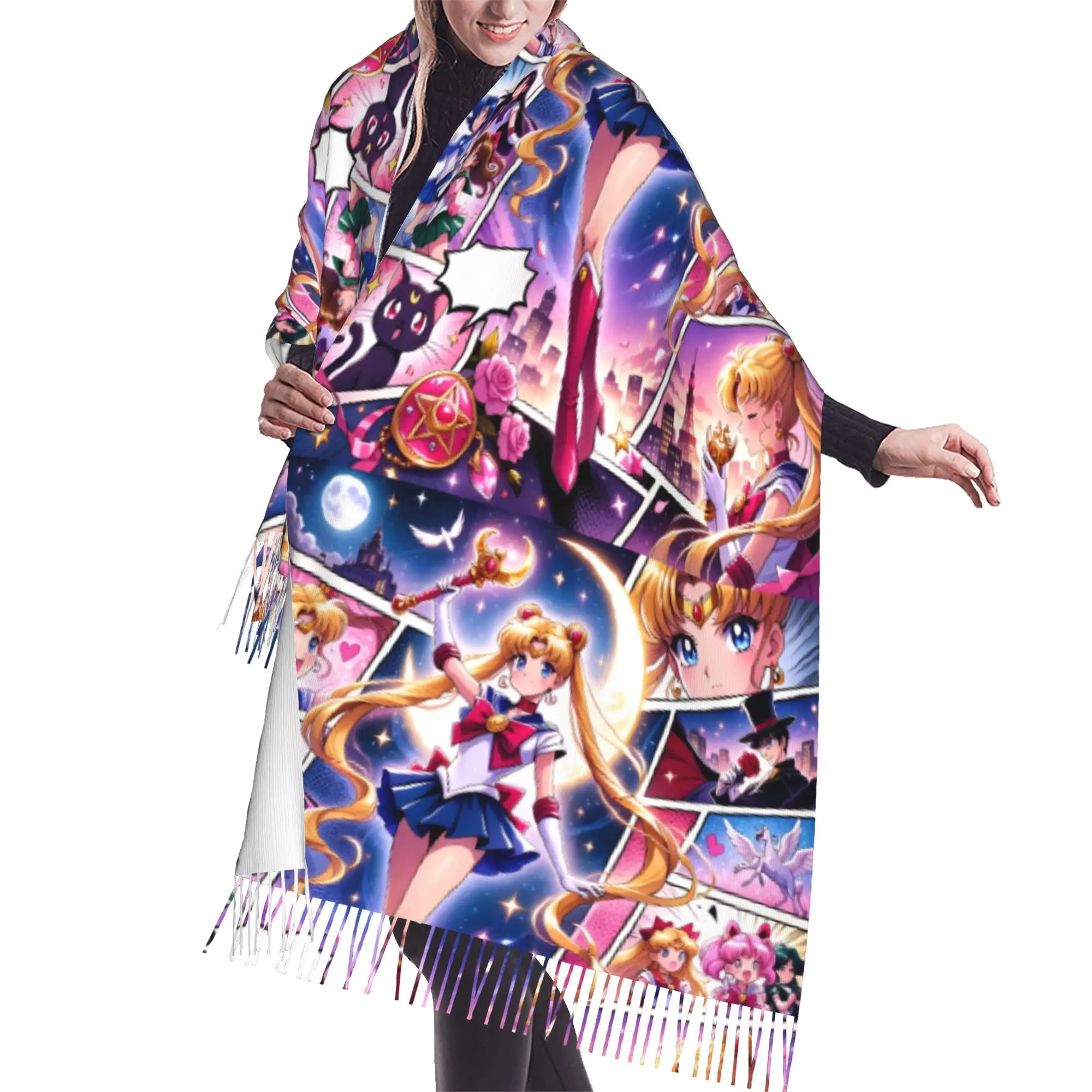 Customized Print Sailored Anime Mooned Scarf  Men Women Winter Fall Warm Scarves Usagi Tsukino Shawl Wrap