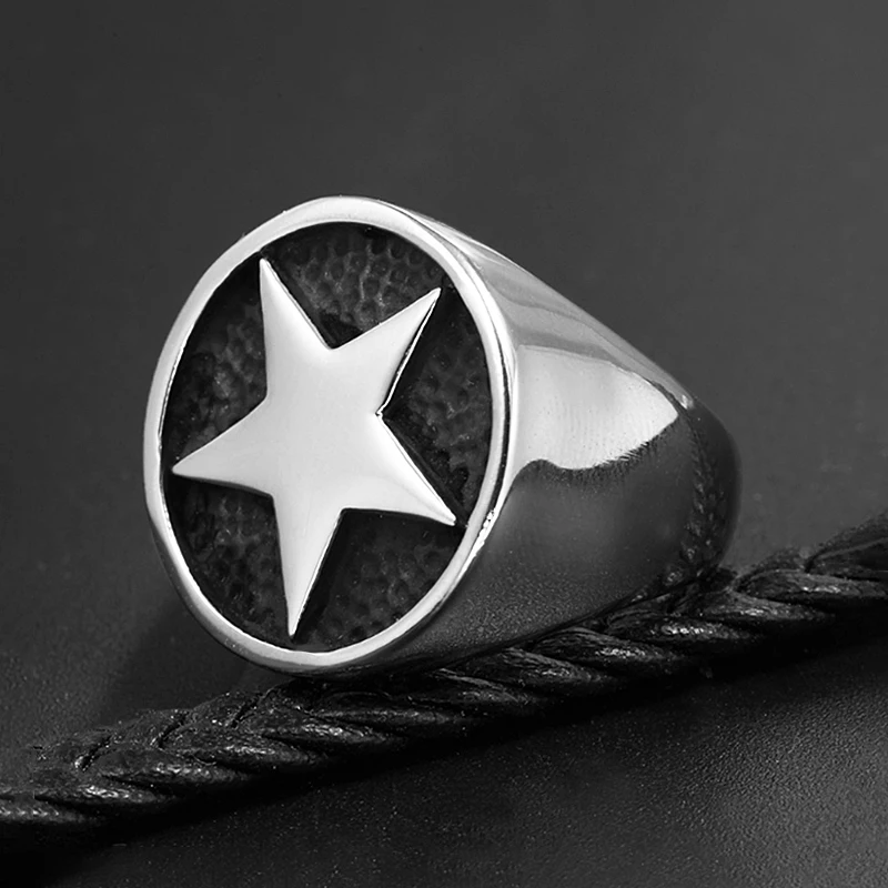 Fashion Vintage 316L Stainless Steel Lucky Star Ring For Men Women Punk Classic Pentagon Stars Rings Amulet Party Jewelry Gifts