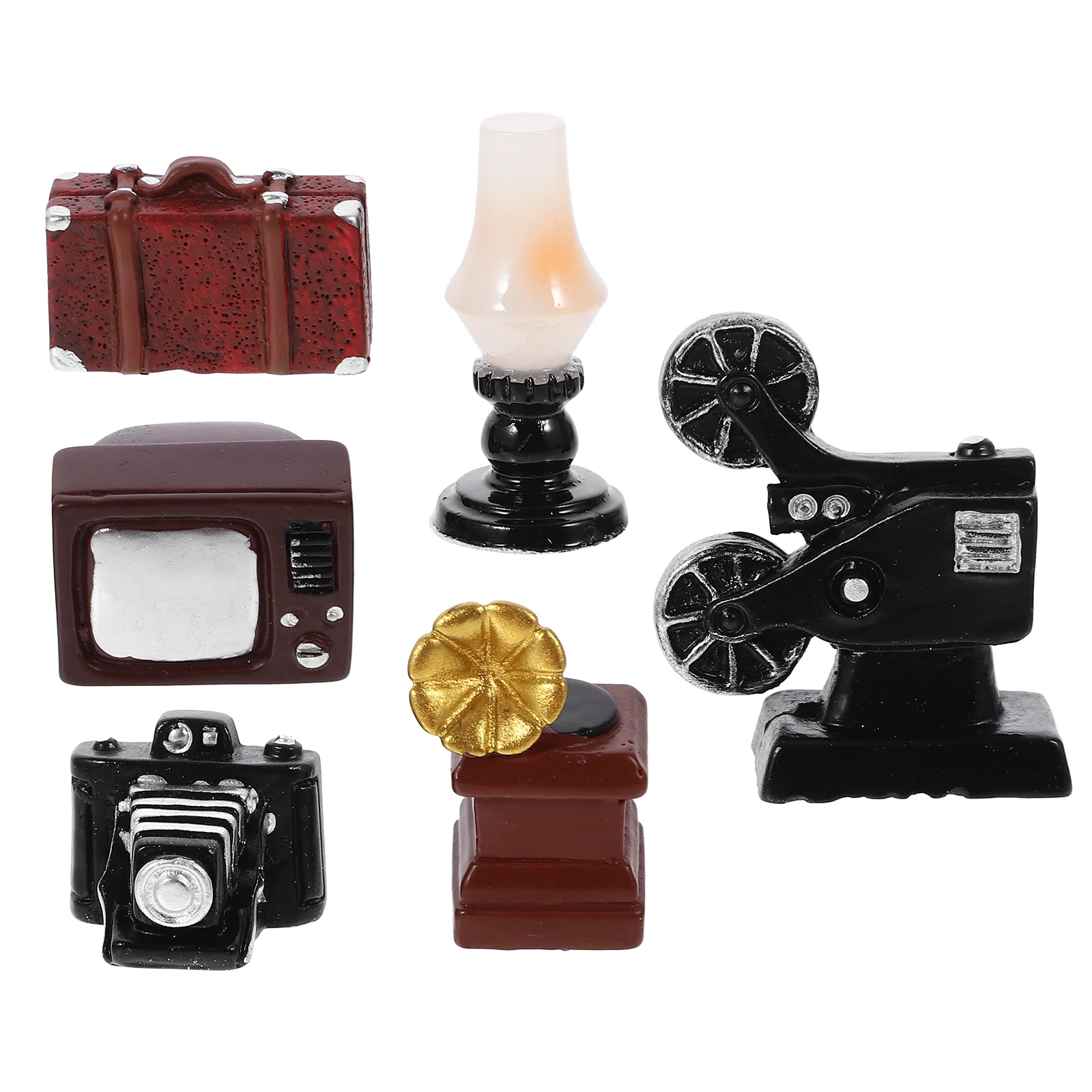 

6pcs Vintage Camera Phonograph Resin naments Miniature Furniture House Accessories Electric Appliance Scene Prop Retro Home